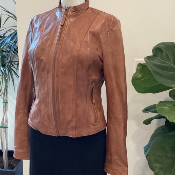 NEW BLACK RIVET CAMEL BROWN BIKER LEATHER JACKET SIZE S - Picture 2 of 16